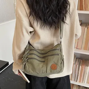 Modische Damen Canvas Umhängetasche, Multi-Pocket Freizeittasche für den täglichen Gebrauch.