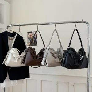 Vintage motorcycle shoulder bag casual underarm handbag PU leather trendy tote bag for women