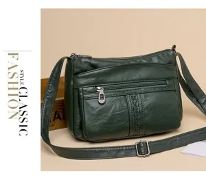 Klassische dunkelgrüne Damen Umhängetasche, große Kapazität lässige PU Leder Tasche.