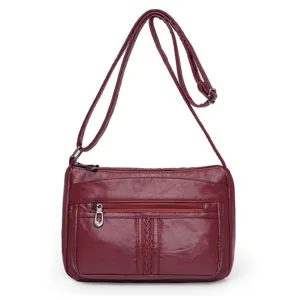 Klassische rote Damen Umhängetasche lässige Tasche mit vielen Fächern stilvolle Handtasche