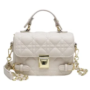 Chic quilted crossbody bag for women, elegant top handle chain shoulder bag with stylish lock.