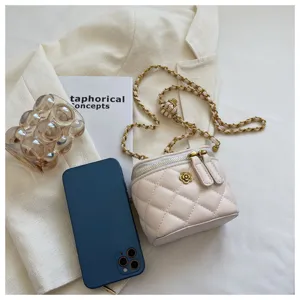 Chic quilted chain mini crossbody bag with elegant camellia accent for women summer fashion style