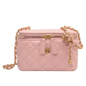 Pink Quilted Chain Vanity Bag Women Summer New Style Handbag Shoulder Crossbody Bag