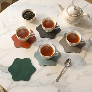 Creatieve PU lederen waterdichte zeshoekige onderzetters set, stijlvolle tafel warmte-isolatie.
