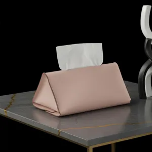 Scatola di fazzoletti triangolare in pelle rosa supporto per carta da scrivania