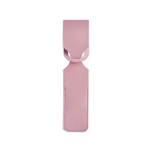 Etiqueta de equipaje de cuero PU rosa para viajes, portanombres duradero para viajes de negocios.