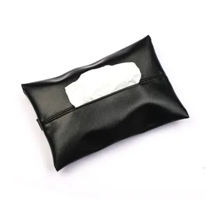 Caja de pañuelos para coche de cuero PU visera colgante organizador negro para interiores