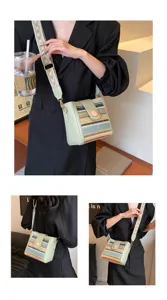 Woven bucket bag for women stylish shoulder crossbody bag with wide strap light green.
