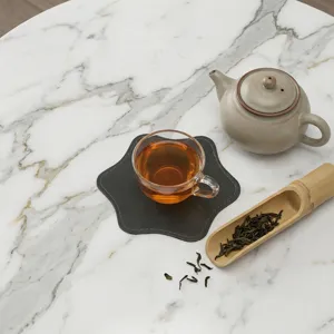Zeshoekige PU lederen onderzetter voor eettafel, waterdichte creatieve theekop mat hoofdweergave