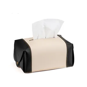 Borsa per Fazzoletti in Pelle PU Napa Moderno Minimalista Bicolore Antipolvo Organizzatore di Archiviazione da Scrivania