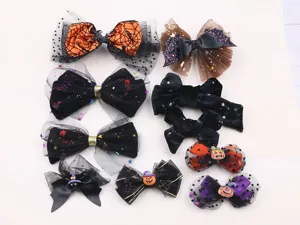 Set mollette per capelli Halloween, fiocco nero con zucca, accessori per le feste.