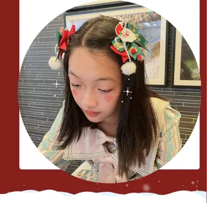 Christmas children hair clips red green ribbon bow pompom cute holiday hair accessories kids