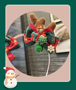 Christmas reindeer antlers headband with bowknot bell and tree charms for holiday party wear