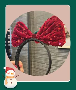 Kids Christmas red sequin bow headband festive hair hoop for girls holiday party wear decor