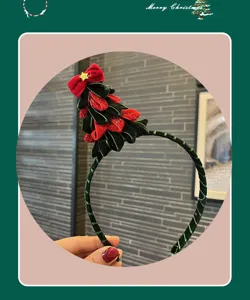 Christmas tree headband velvet red bow cute holiday hair accessories for kids and women party wear