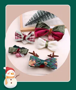 Weihnachtsbogen Haarklammern mit Geweih Samt Karomuster süße festliche Haaraccessoires für Damen