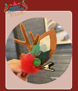 Christmas reindeer antler hair clip cute plush holiday hair accessories for kids and women