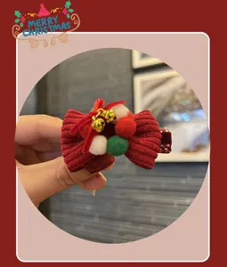Weihnachten rote Kord Schleife Haarspange mit Glöckchen und Pompons für süsse Mädchen Haarschmuck.