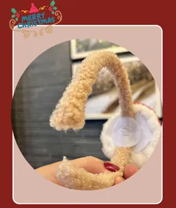 Plush Christmas headband detail view, soft fuzzy winter hair hoop close up display