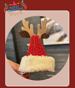 Navidad reno asta pinza de pelo rojo felpa sombrero de papa noel accesorios ninos
