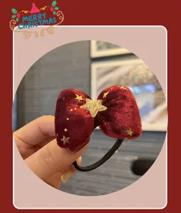 Weihnachten rote Samt Haargummi goldene Sterne Schleife Haarschmuck für Mädchen Kinder Feiertag