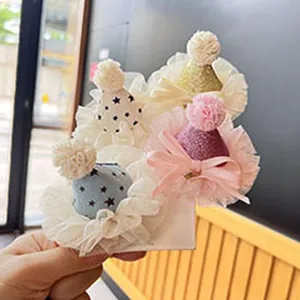 Niedliche kinder haarklammern süßer lolita stil schleifen spitze pompon seiten haarnadeln detail ansicht