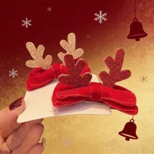 Pinces à Cheveux Mignonnes en Bois de Cerf de Noël pour Filles Barrettes à Nœud en Velours Accessoires de Cheveux pour Enfants