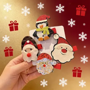 Christmas Santa Claus Penguin Snowman Hair Clips For Kids Cute Cartoon Sequins Plush Hairpin Festival Party Headwear Decorative Accessories