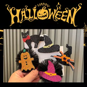 Halloween Haarnadeln Set süße schwarze Katze Hexenhut Kürbis Geist Glitzer Haarschmuck