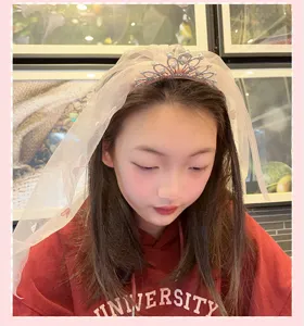 Girls crown veil headband sweet bow hair accessories for birthday party stage performance.