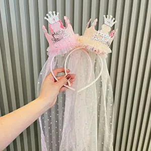 Geburtstag Krone Schleier Haarreif süße Prinzessin Party Haarschmuck für Mädchen