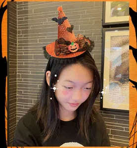 Halloween witch hat headband for girls, cute pumpkin lace hair hoop costume party accessory
