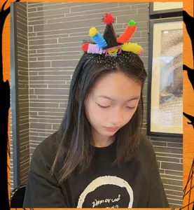 Halloween witch headband with colorful fuzzy sticks party costume hair accessories for girls