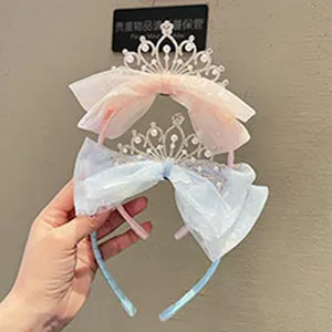 Prinzessin Krone Mesh Schleife Haarreif Detail, süßes Mädchen Haarschmuck rosa blau