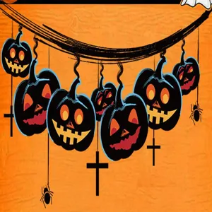 Halloween Party Dekorationsbanner Detail, schwarzer Kürbis hängender Grafikgrund.