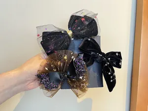 Set mollette per capelli di Halloween per ragazze, fiocco nero rete stella pipistrello