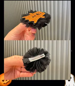 Halloween süße Geist Haarklammer mit schwarzem Tüll und Glitzer Design für Kinder Mädchen.