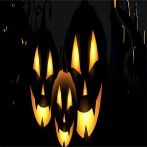 Halloween Party Dekoration Hintergrundbild mit gruselig leuchtenden Kürbissen und Laternen