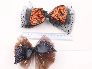 Set di fermagli per capelli Halloween, fiocco in tulle nero e accessori pipistrello.