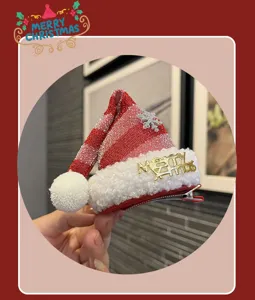 Christmas Santa hat hair clip for kids, red glitter plush hair accessory festival party.
