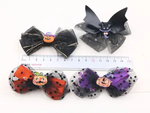 Mollette per capelli Halloween fiocco nero bambini festa festival accessori zucca pipistrello
