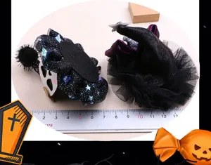 Halloween DIY hair accessories set featuring witch hat, star tulle and ghost hair clips.