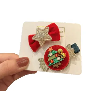Kinder Weihnachten Haarklammern Set roter Samt Stern Bonbon Haarnadel feste Haar-Accessoires