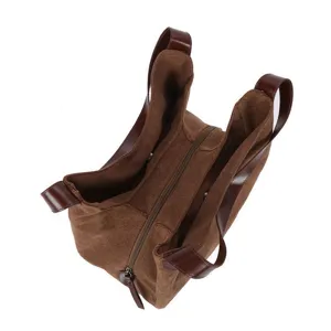 Braune Mehrfach-Fächer Canvas Damentasche, stilvolle elegante Umhängetasche mit Ledergriffen.