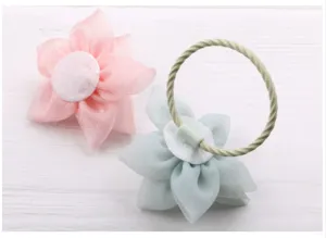DIY Haarschmuck Netzstoff 3D Blüte Haargummi, süße rosa und grüne Haarband für Mädchen.