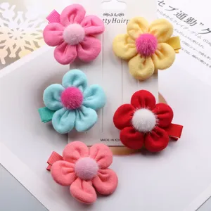 Süße Kinder Stoff Blume Haarschlaufen Koreanische Herbst Winter Bommel Fünf Blütenblätter Haarnadeln Mädchen DIY Handwerk Zubehör