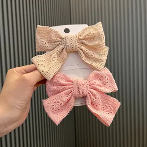 Koreanischer Stil Süß Spitze Groß Schleife Haarspangen Elegant Hohlstickerei Bestickte Schleife Haarnadeln Handgefertigt Prinzessin Pferdeschwanz Top Clips Für Kinder Mädchen Damen Haarschmuck