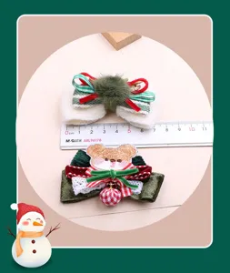 Weihnachten Haarspange DIY Schleife Zubehör süßer Bär Plüsch Glocke Dekoration 1Stk