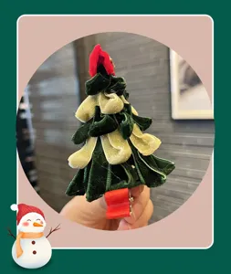 Childrens Christmas tree hair clip velvet layered design festive hair accessories