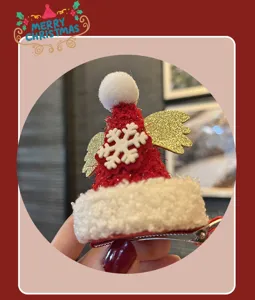 Pinza de pelo Navidad felpa gorro rojo sombrero infantil fiesta accesorios de cabello